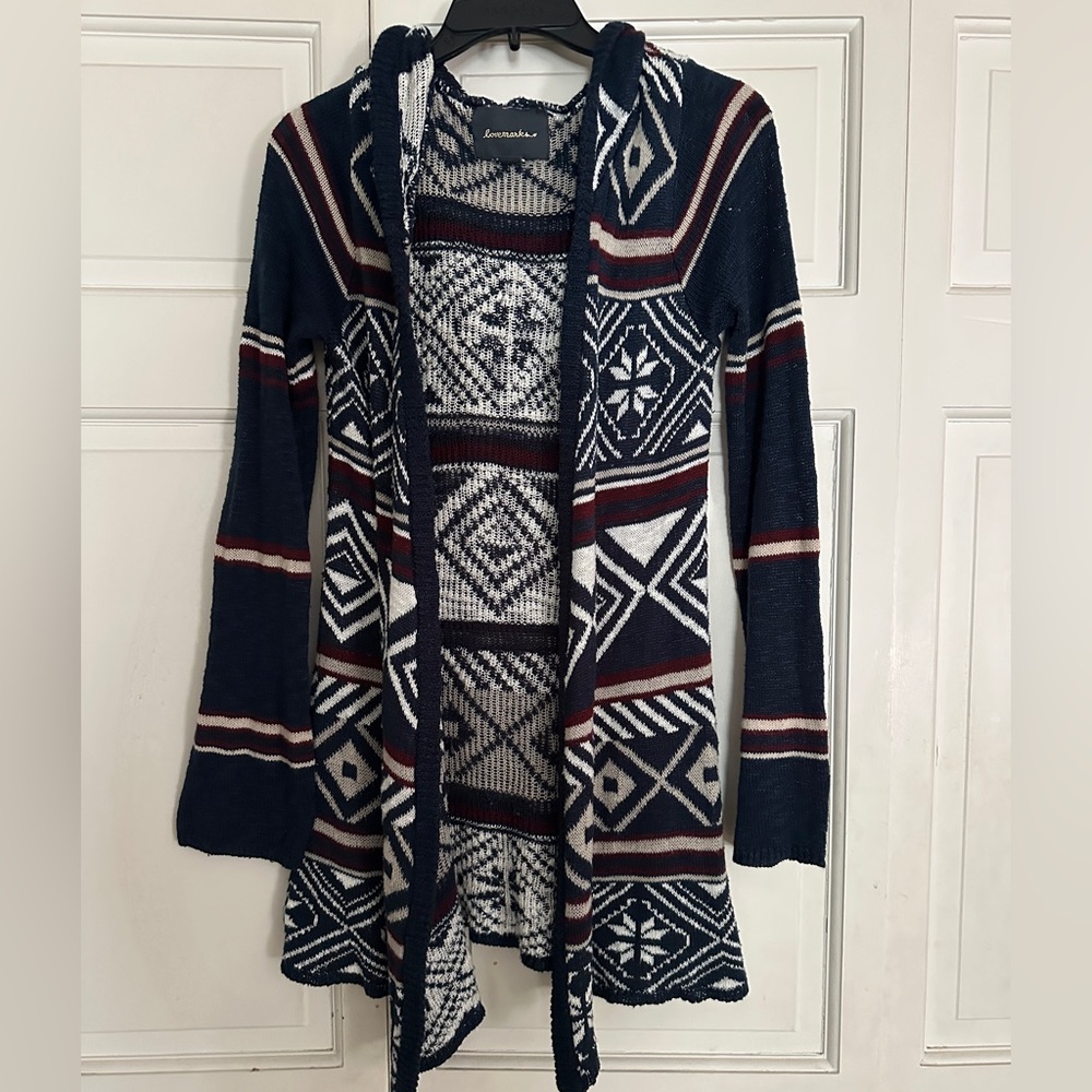 Blue and White Nordic Cardigan Sweater